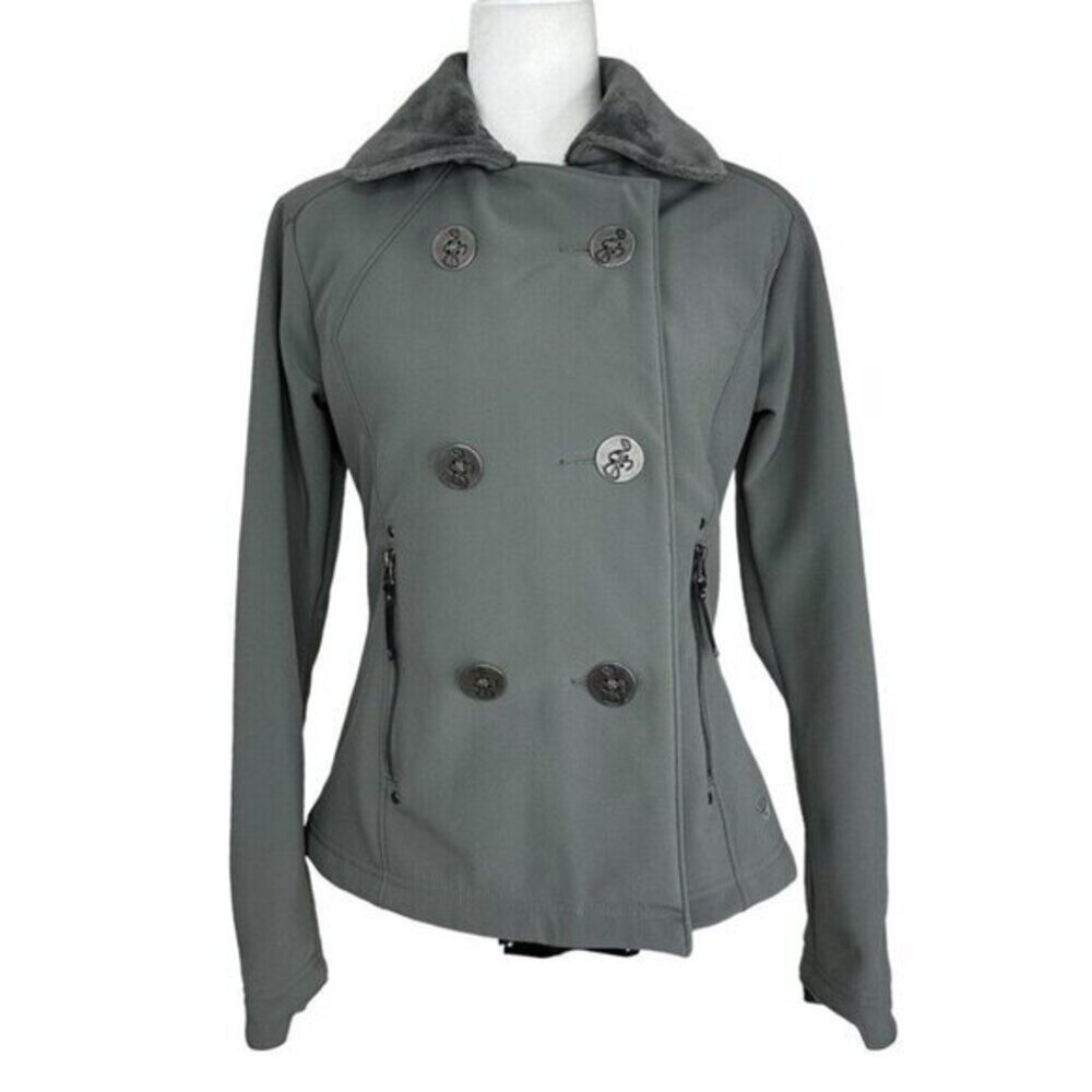 Mountain Hardwear Womens Softshell Pea‎ Coat Gray Faux Fur Lined Jacket S OL4229
